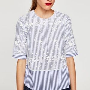 Zara striped top with dotted mesh